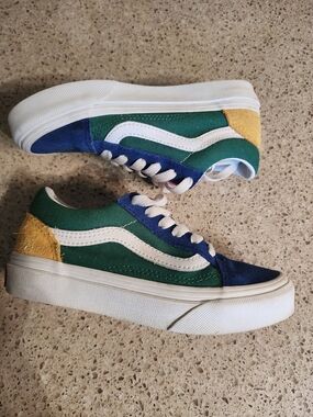 Kids Sz 12.5 Vans Old Skool Low Top Sneakers - Green/Blue/Yellow